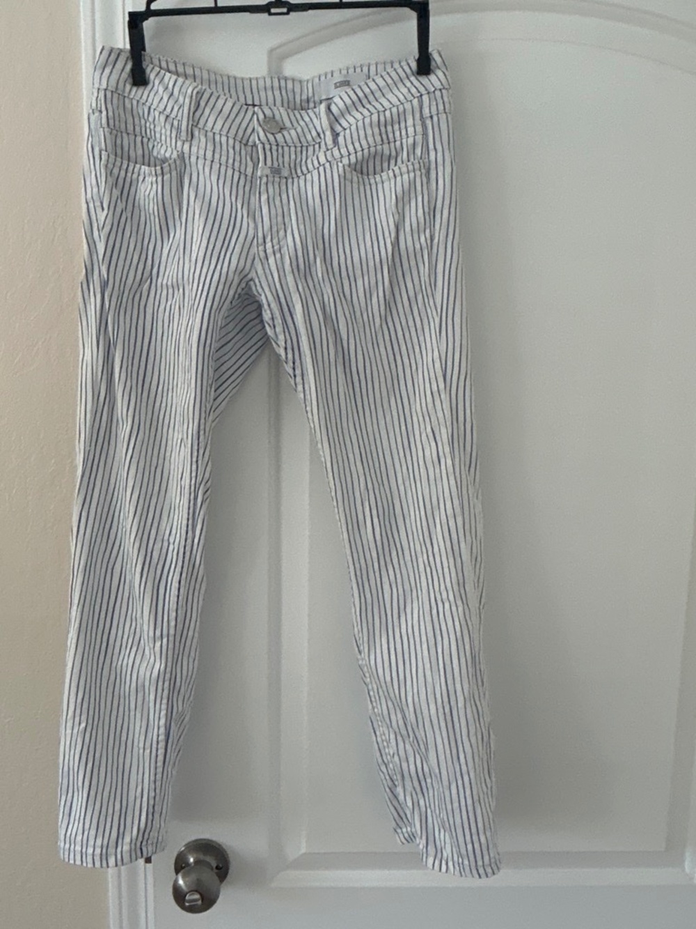 Closed denim white and blue striped straight leg jeans
